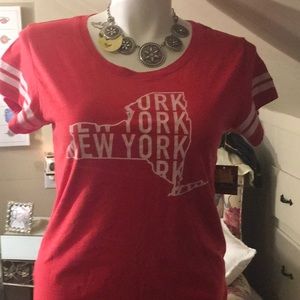 Women T Shirt logo New York red & white Sz L